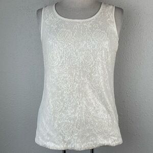 EUC Studio Y Women’s White Sequins Blouse Tank Top w/Upper Open Tie Back Size S